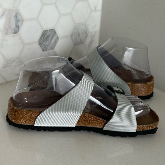 Papillio by Birkenstock Arizona Flex Silver Ribbed Metallic EU 36 US 5-5.5 N - Picture 5 of 8